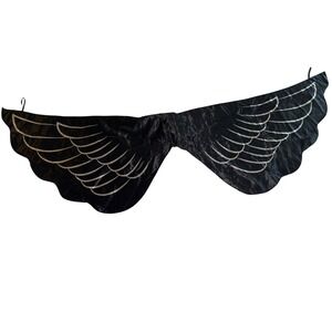 Black Satin Fallen Angel Adult Fairy Wings Glitter Halloween Cosplay Costume